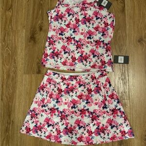 G/FORE Womens MEDIUM Floral Stretch Tech Jersey Sleeveless Golf Polo and skort